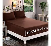 Elegant Comfort 1500 Premium Quality Fitted Sheet Ultra Soft 18-24 Inch Extra Deep Pocket - Single Fitted Sheet for High Mattress-Wrinkle Free with Smart Storage Pockets, Cal King, Chocolate Brown