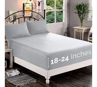 Elegant Comfort 1500 Premium Quality Fitted Sheet Ultra Soft 18-24 Inch Extra Deep Pocket - Single Fitted Sheet for High Mattress - Wrinkle Free with Smart Storage Pockets, California King, Silver