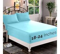 Elegant Comfort 1500 Premium Quality Fitted Sheet Ultra Soft 18-24 Inch Extra Deep Pocket - Single Fitted Sheet for High Mattress - Wrinkle Free with Smart Storage Pockets, Full, Aqua Blue
