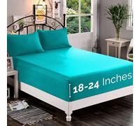 Elegant Comfort 1500 Premium Quality Fitted Sheet Ultra Soft 18-24 Inch Extra Deep Pocket - Single Fitted Sheet for High Mattress - Wrinkle Free with Smart Storage Pockets, King, Turquoise