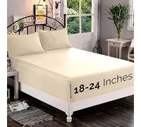 Elegant Comfort 1500 Premium Quality Fitted Sheet Ultra Soft 18-24 Inch Extra Deep Pocket - Single Fitted Sheet for High Mattress - Wrinkle Free with Smart Storage Pockets, King, Cream