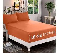 Elegant Comfort 1500 Premium Quality Fitted Sheet Ultra Soft 18-24 Inch Extra Deep Pocket - Single Fitted Sheet for High Mattress - Wrinkle Free with Smart Storage Pockets, Queen, Coral