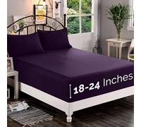 Elegant Comfort 1500 Premium Quality Fitted Sheet Ultra Soft 18-24 Inch Extra Deep Pocket - Single Fitted Sheet for High Mattress-Wrinkle Free with Smart Storage Pockets, Cal King, Eggplant-Purple