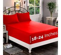 Elegant Comfort 1500 Premium Quality Fitted Sheet Ultra Soft 18-24 Inch Extra Deep Pocket - Single Fitted Sheet for High Mattress - Wrinkle Free with Smart Storage Pockets, King, Red