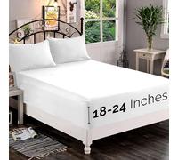 Elegant Comfort 1500 Premium Quality Fitted Sheet Ultra Soft 18-24 Inch Extra Deep Pocket - Single Fitted Sheet for High Mattress - Wrinkle Free with Smart Storage Pockets, Full, White
