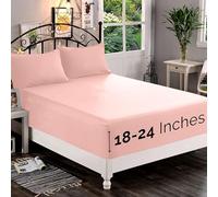 Elegant Comfort 1500 Premium Quality Fitted Sheet Ultra Soft 18-24 Inch Extra Deep Pocket - Single Fitted Sheet for High Mattress - Wrinkle Free with Smart Storage Pockets, Full, Blush