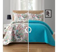 Elegant Comfort 3-Piece Boho Paisley Floral Patchwork Reversible Quilt - Soft Premium Bedspread with Matching Pillow Shams, Premium Stitching All Season Quilted Coverlet - Twin, Turquoise
