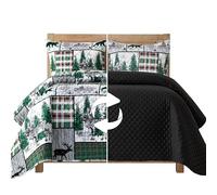 Elegant Comfort 3-Piece Holiday Quilted Reversible Plaid Patchwork Bedspread Coverlet Set with Pillow Shams, Premium Stitching All Season Heavy Weight-Ultra Soft Luxury Quilt - King, Forest
