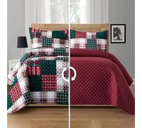 Elegant Comfort 3-Piece Plaid Patchwork Reversible Quilt - Soft Bedspread with Matching Pillow Shams, Heavy Weight Premium Stitching All Season Quilted Coverlet - Twin XL, Burgundy