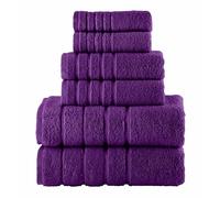 Elegant Comfort 4 Lines Viscose Stripe 6-Piece Premium Towel Set - 100% Turkish Cotton High Absorbent Luxury Bathroom Towels - Includes 2 Washcloths, 2 Hand Towels and 2 Bath Towels Set, Purple