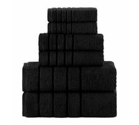 Elegant Comfort 4 Lines Viscose Stripe 6-Piece Premium Towel Set - 100% Turkish Cotton High Absorbent Luxury Bathroom Towels - Includes 2 Washcloths, 2 Hand Towels and 2 Bath Towels Set, Black
