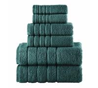 Elegant Comfort 4 Lines Viscose Stripe 6-Piece Premium Towel Set - 100% Turkish Cotton High Absorbent Luxury Bathroom Towels - Includes 2 Washcloths, 2 Hand Towels and 2 Bath Towels Set, Hunter Green