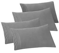 Elegant Comfort 4-PACK Solid Pillowcases 1500 Premium Hotel Quality Microfiber - Smooth Weave, Wrinkle and Stain Resistant, Easy Slip-On, 4-Piece Set, Standard/Queen Pillowcase, Gray