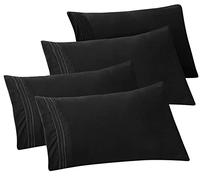 Elegant Comfort 4-PACK Solid Pillowcases 1500 Thread Count Egyptian Quality - Easy Care, Smooth Weave, Wrinkle and Stain Resistant, Easy Slip-On, 4-Piece Set, Standard/Queen Pillowcase, Black