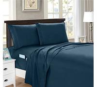 Elegant Comfort 4-Piece King- Smart Sheet Set! Luxury Soft 1500 Premier Hotel Quality Wrinkle and Fade Resistant with Side Storage Pockets on Fitted Sheet, King, Navy Blue