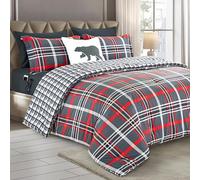 Elegant Comfort 8-Piece Lodge Plaid Reversible Comforter Set - All Season Bed in a Bag, 4-Piece Sheet Set Featuring Smart Pockets, Matching Shams and Decorative Pillow, Full/Queen, Gray