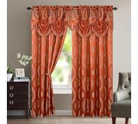 Elegant Comfort Aurora Jacquard Look Curtain Panel Set with Attached Valance 54" X 84 inch (Set of 2), Rusty Red