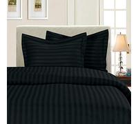 Elegant Comfort Best, Softest, Coziest 3-Piece Duvet Cover Sets! - 1500 Premier Hotel Quality Luxurious Wrinkle Resistant 3-Piece Damask Stripe Duvet Cover Set, Full/Queen, Black