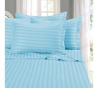 Elegant Comfort Best, Softest, Coziest 6-Piece Sheet Sets! - 1500 Premier Hotel Quality Luxurious Wrinkle Resistant 6-Piece Damask Stripe Bed Sheet Set, Queen Aqua Blue
