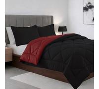 Elegant Comfort Breathable and Super Soft All Season Reversible Diamond Box Quilted Comforter Set, Microfiber, Black/Burgundy, Queen