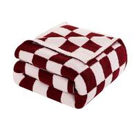 Elegant Comfort Checkered Throw Blanket, Burgundy Super Soft Cozy Fluffy Warm Throw Blankets for Couch, Sofa, Chair, Bed, Camping, Picnic, Travel Lightweight Bed Blanket (50" x 70")