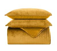 Elegant Comfort Luxury 3-Piece Velvet Corduroy Stripe Quilt Set, Ultra Soft Bedspread - Cozy Velvet Coverlet Set - 3PC Medium Weight Quilted Set with Matching Pillow Shams, King, Gold