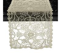 Elegant Comfort Embroidery Ingrid Runner-Dresser Scarf for Home Room Lace Like Tabletop, Kitchen Dining Table Decoration for Indoor and Outdoor, 16 X 54 Inch, Gold