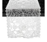 Elegant Comfort Embroidery Ingrid Table Runner - Dresser Scarf for Home Dining Room - Lace Like Tabletop Decoration, Kitchen Dining Table Decoration for Indoor and Outdoor, 13 X 36 Inches, White