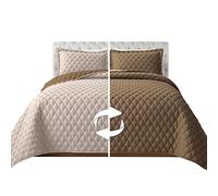 Elegant Comfort Exquisite Diamond Stitching All Season Heavy Weight-Ultra Soft Premium Quilted Set, Microfiber, Taupe/Cream, California King