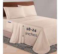Elegant Comfort Luxurious 1500 Premium Hotel Quality Microfiber 4-Piece Sheet Set, 18-24 Inches Deep - Extra Deep Pocket Sheets - Ultra Soft 4PC Deep Pocket Sheets, King, Cream