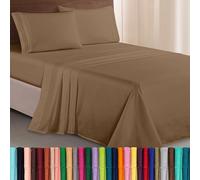 Elegant Comfort Luxurious 1500 Premium Hotel Quality Microfiber Three Line Embroidered Softest 4-Piece Bed Sheet Set, Wrinkle and Fade Resistant, Twin/Twin XL, Taupe