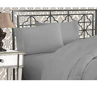 Elegant Comfort Luxurious 1500 Premium Hotel Quality Microfiber Three Line Embroidered Softest 4-Piece Bed Sheet Set, Wrinkle and Fade Resistant, King, Silver-Light Grey