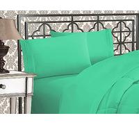 Elegant Comfort Luxurious 1500 Premium Hotel Quality Microfiber Three Line Embroidered Softest 4-Piece Bed Sheet Set, Wrinkle and Fade Resistant, Queen, Paradise Teal