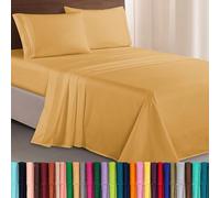 Elegant Comfort Luxurious 1500 Premium Hotel Quality Microfiber Three Line Embroidered Softest 4-Piece Bed Sheet Set, Wrinkle and Fade Resistant, Queen, Camel-Gold