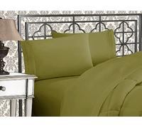 Elegant Comfort Luxurious 1500 Premium Hotel Quality Microfiber Three Line Embroidered Softest 4-Piece Bed Sheet Set, Wrinkle and Fade Resistant, Full, Sage-Green