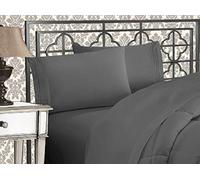 Elegant Comfort Luxurious 1500 Premium Hotel Quality Microfiber Three Line Embroidered Softest 4-Piece Bed Sheet Set, Wrinkle and Fade Resistant, Full, Gray