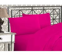 Elegant Comfort Luxurious 1500 Premium Hotel Quality Microfiber Three Line Embroidered Softest 4-Piece Bed Sheet Set, Wrinkle and Fade Resistant, Queen, Hot Pink