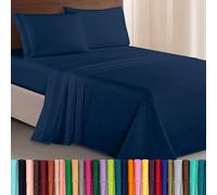 Elegant Comfort Luxurious 1500 Premium Hotel Quality Microfiber Three Line Embroidered Softest 4-Piece Bed Sheet Set, Wrinkle and Fade Resistant, King, Navy Blue