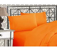 Elegant Comfort Luxurious 1500 Premium Hotel Quality Microfiber Three Line Embroidered Softest 4-Piece Bed Sheet Set, Wrinkle and Fade Resistant, Queen, Orange