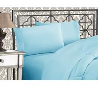 Elegant Comfort Luxurious 1500 Premium Hotel Quality Microfiber Three Line Embroidered Softest 4-Piece Bed Sheet Set, Wrinkle and Fade Resistant, California King, Aqua