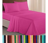 Elegant Comfort Luxurious 1500 Premium Hotel Quality Microfiber Three Line Embroidered Softest 4-Piece Bed Sheet Set, Wrinkle and Fade Resistant, Queen, Hot Pink