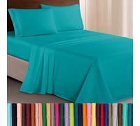 Elegant Comfort Luxurious 1500 Premium Hotel Quality Microfiber Three Line Embroidered Softest 4-Piece Bed Sheet Set, Wrinkle and Fade Resistant, King, Turquoise