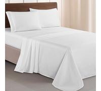 Elegant Comfort Luxurious 1500 Premium Hotel Quality Microfiber Three Line Embroidered Softest 4-Piece Bed Sheet Set, Wrinkle and Fade Resistant, Full, White
