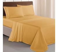 Elegant Comfort Luxurious 1500 Premium Hotel Quality Microfiber Three Line Embroidered Softest 4-Piece Bed Sheet Set, Wrinkle and Fade Resistant, Queen, Camel-Gold
