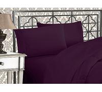 Elegant Comfort Luxurious 1500 Premium Hotel Quality Microfiber Three Line Embroidered Softest 4-Piece Bed Sheet Set, Wrinkle and Fade Resistant, King, Eggplant-Purple
