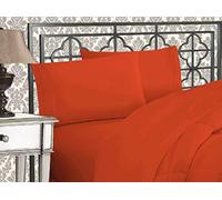 Elegant Comfort Luxurious 1500 Premium Hotel Quality Microfiber Three Line Embroidered Softest 4-Piece Bed Sheet Set, Wrinkle and Fade Resistant, Queen, Rust