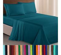 Elegant Comfort Luxurious 1500 Premium Hotel Quality Microfiber Three Line Embroidered Softest 4-Piece Bed Sheet Set, Wrinkle and Fade Resistant, King, Marine Teal