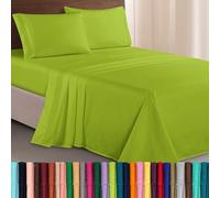 Elegant Comfort Luxurious 1500 Premium Hotel Quality Microfiber Three Line Embroidered Softest 4-Piece Bed Sheet Set, Wrinkle and Fade Resistant, King, Lime