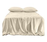 Elegant Comfort Luxurious 4-Piece Silky Satin Sheet Set, Skin and Hair Friendly, Wrinkle, Fade, Stain Resistant with Deep Pockets Fitted Sheet, Cooling Soft Satin Sheet Set, King, Cream
