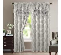 Elegant Comfort Luxurious Aurora Jacquard Look Curtain Panel Set with Attached Valance 54" X 63 inch (Set of 2), Gray